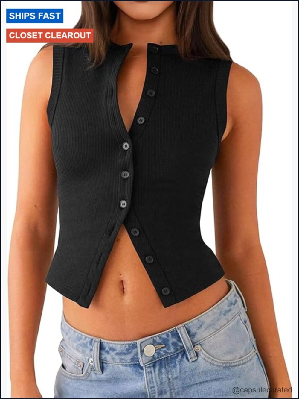 Ribbed Crop Tank Top Button Down Y2K Going Out Tops Summer Spring